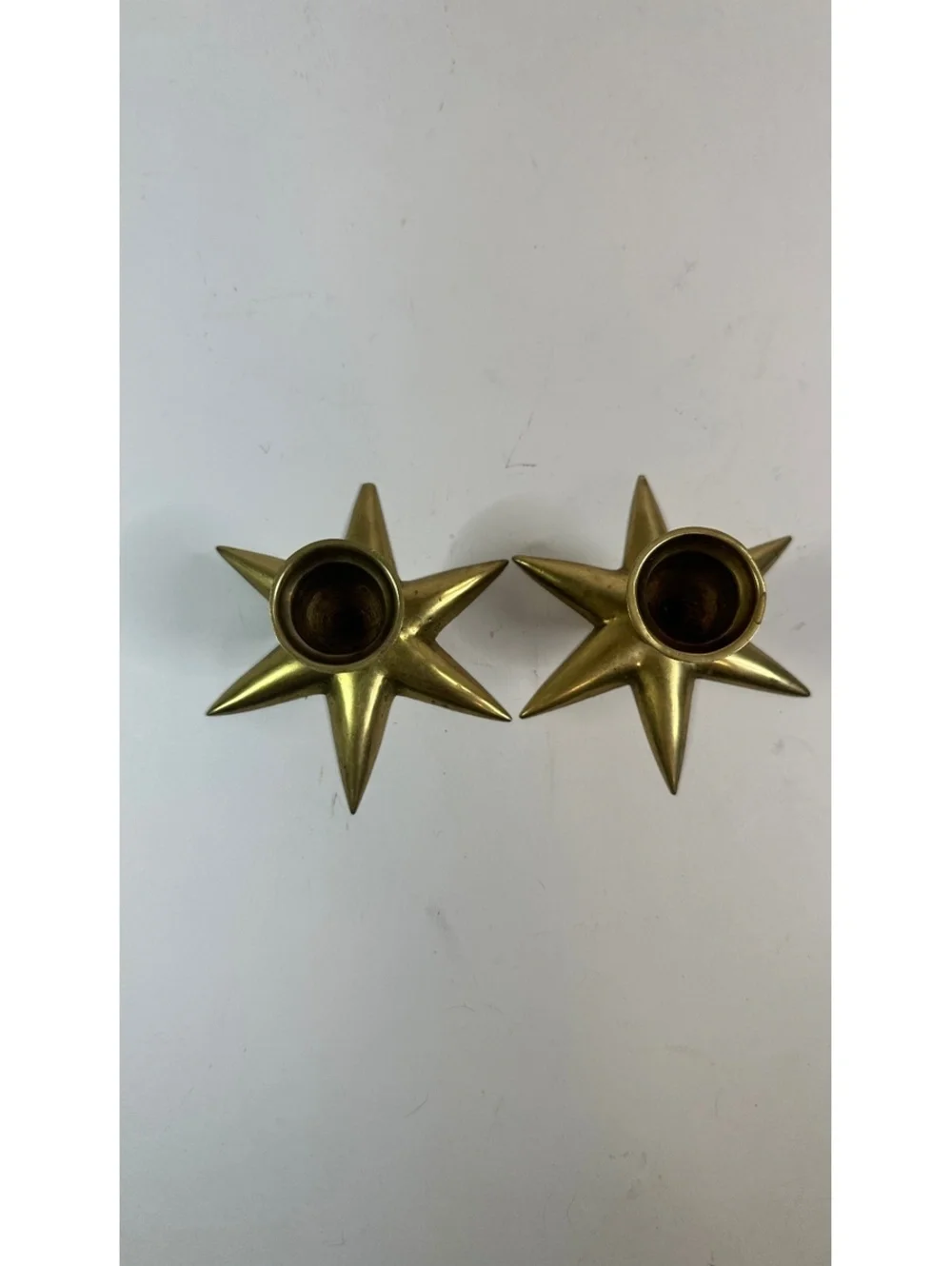 VTG MCM Solid Brass Starburst Atomic Candle Holders Mid Mod Celestial